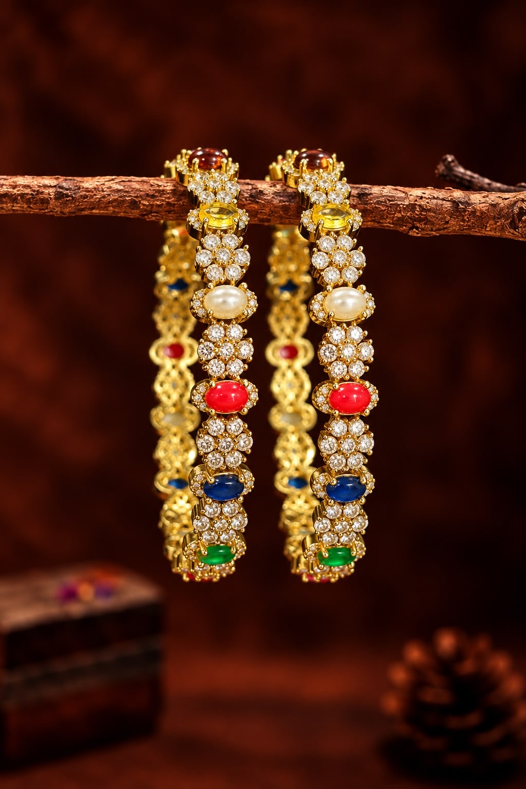 Navratnam stone studded bangles- 2pcs
