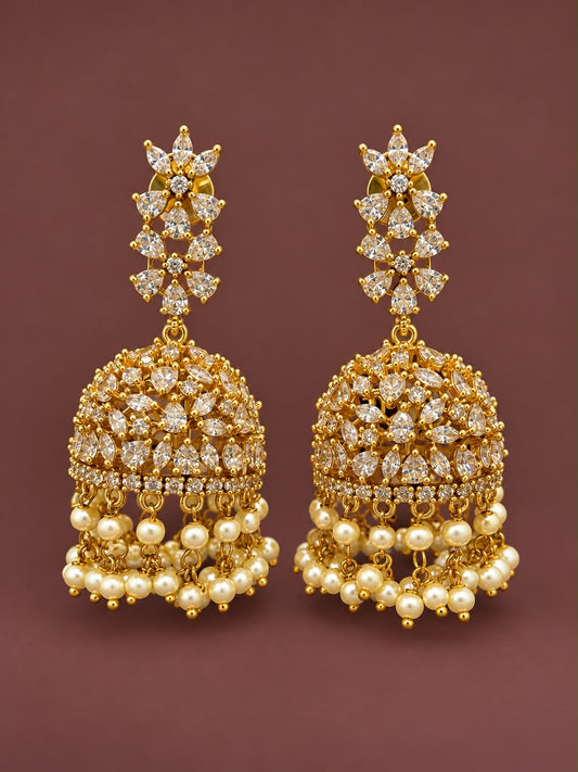 White stone jumka with pearl hanging