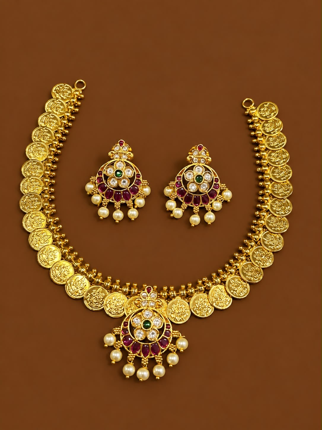 Antique coin necklace with earrings