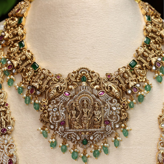 Antique ram parivar detailing crafted bridal jewellery