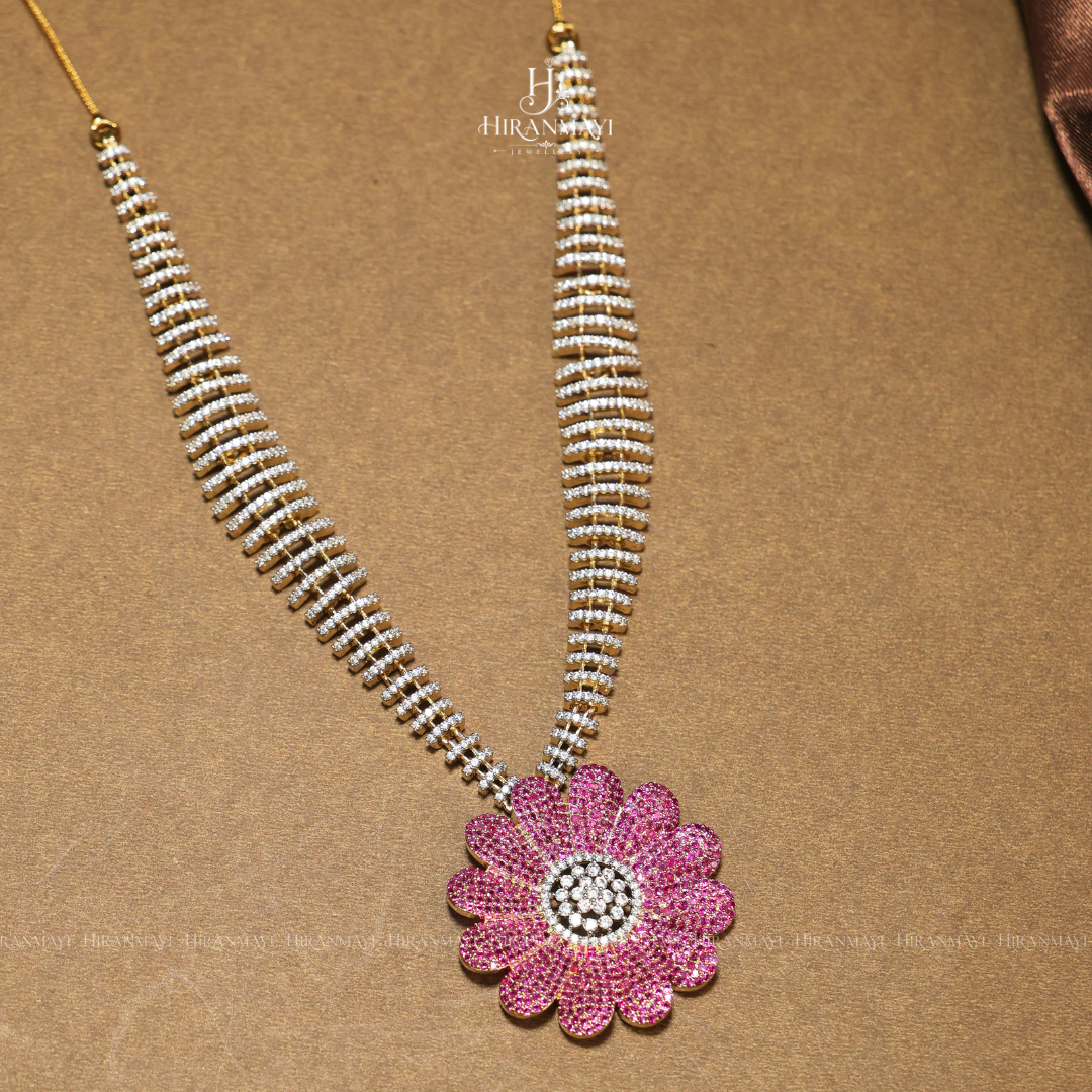 Floral pattern American diamond stone studded necklace