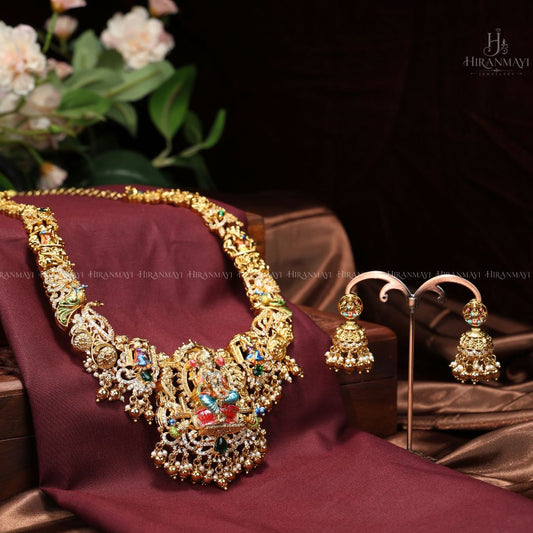 5 Beautifully hand painted Lakshmi and peacock motif long haram