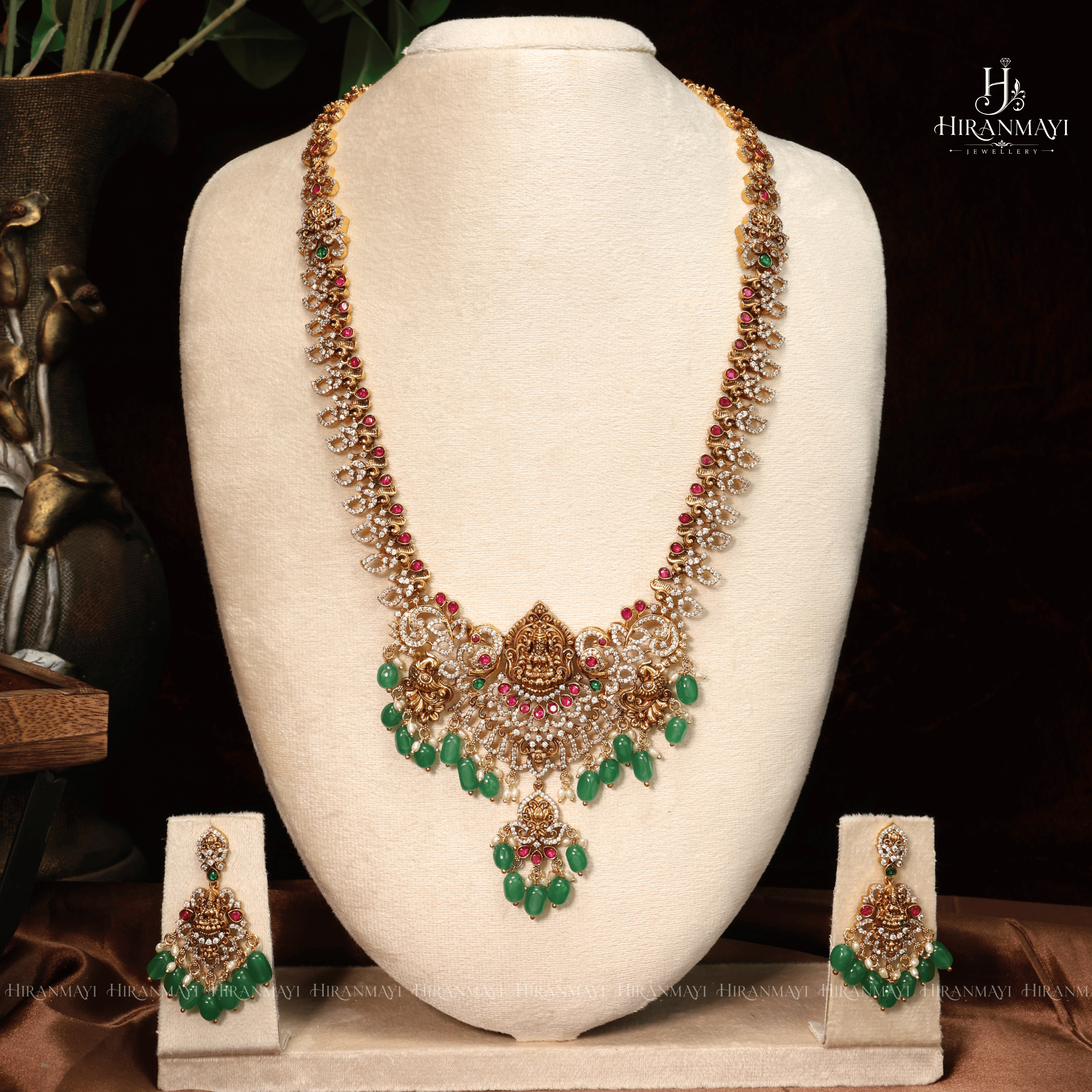 Antique with American diamond and kundan stone studded long haram