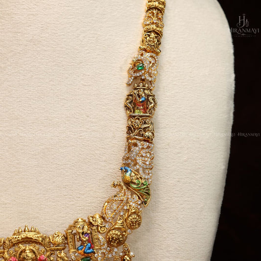 Hand painted Lakshmi and peacock motif long haram