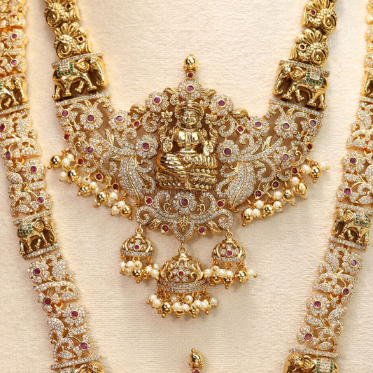Antique Lakshmi with stones semi bridal set