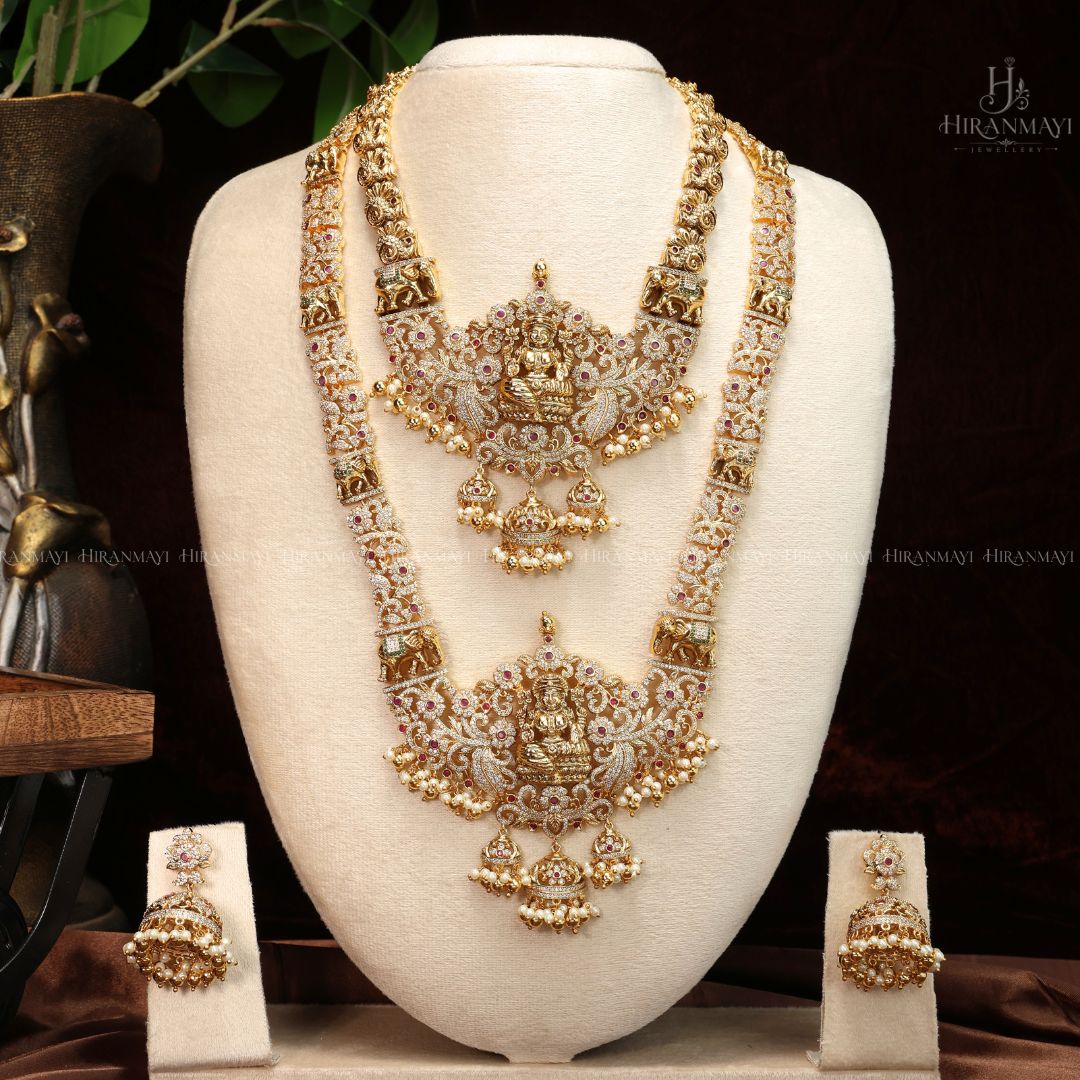 Antique Lakshmi with stones semi bridal set