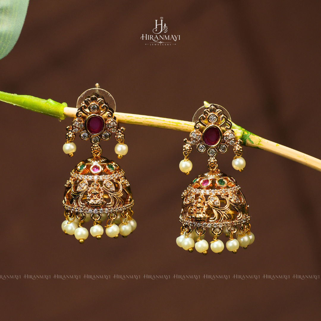 Antique Lakshmi with multi stone jumka