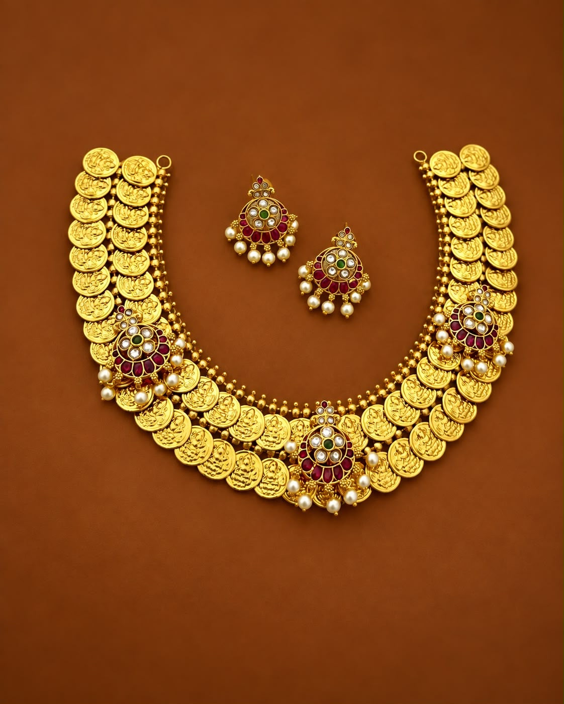 Two layer coin necklace with earrings