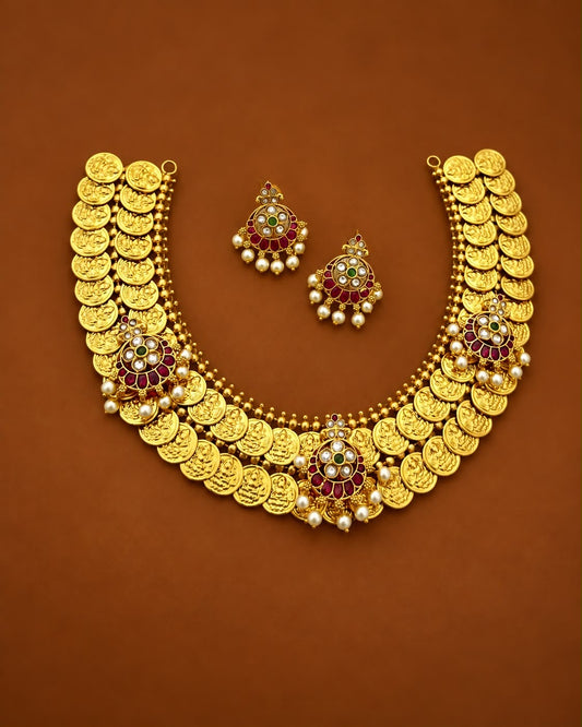 Two layer coin necklace with earrings