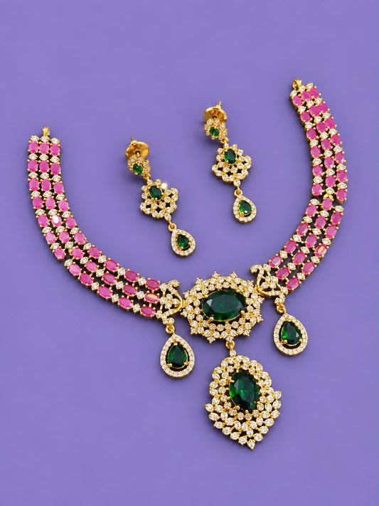 Multi stone necklace with earrings