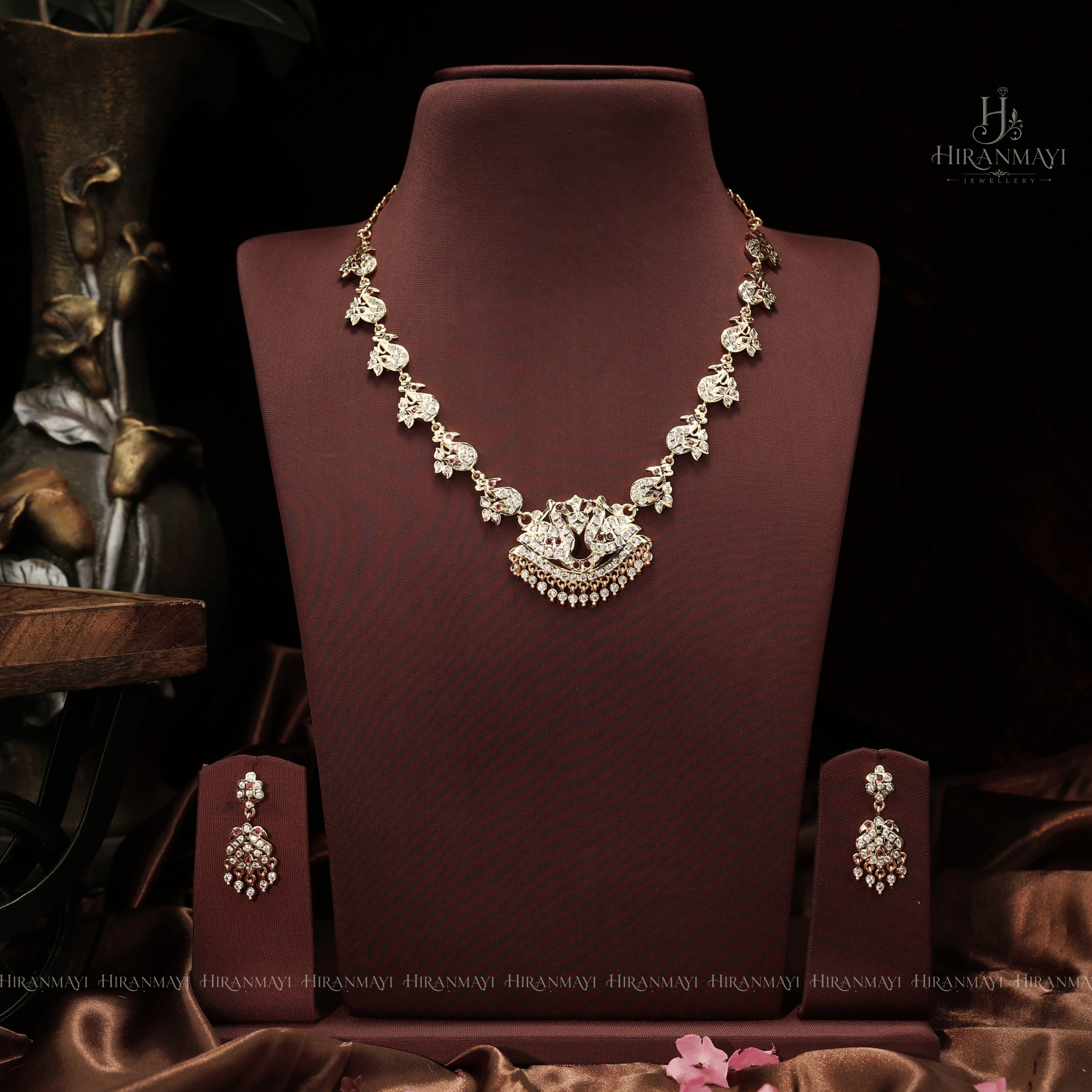 Vintage peacock motif stone necklace