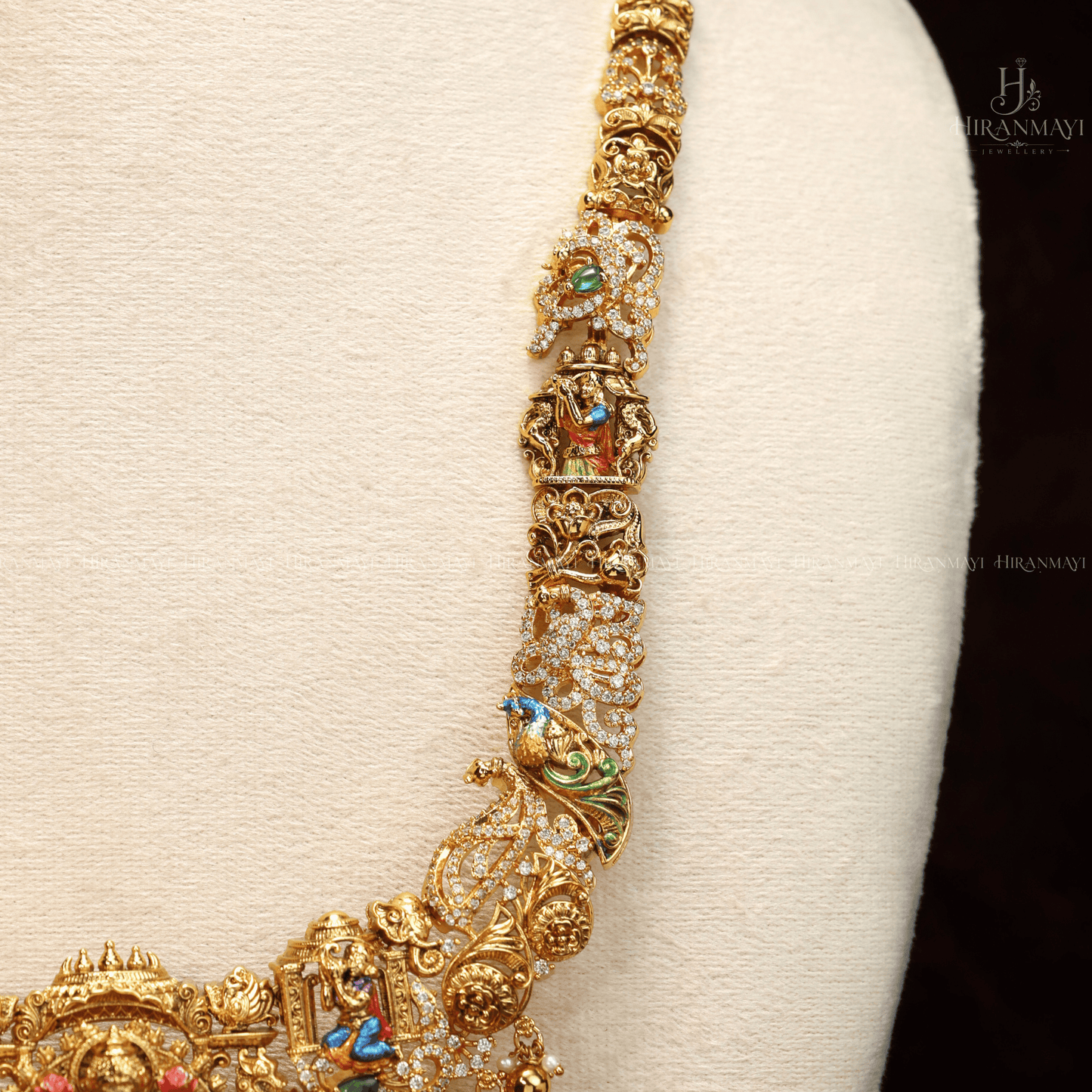 Hand painted Lakshmi and peacock motif long haram