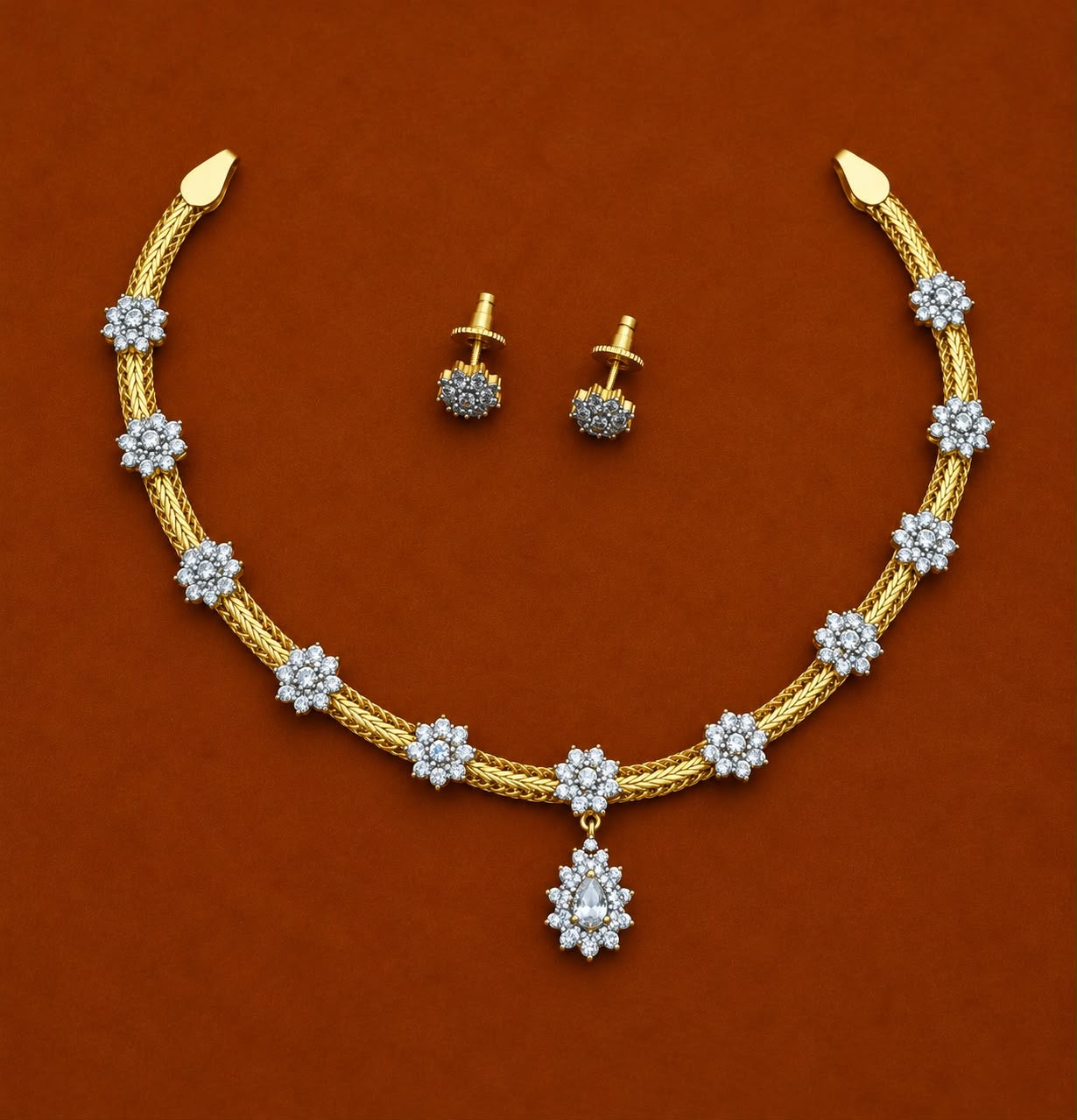 Star stone studded necklace with earrings