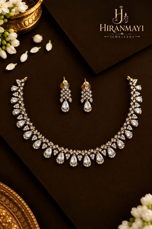 Zircon stone necklace with earrings