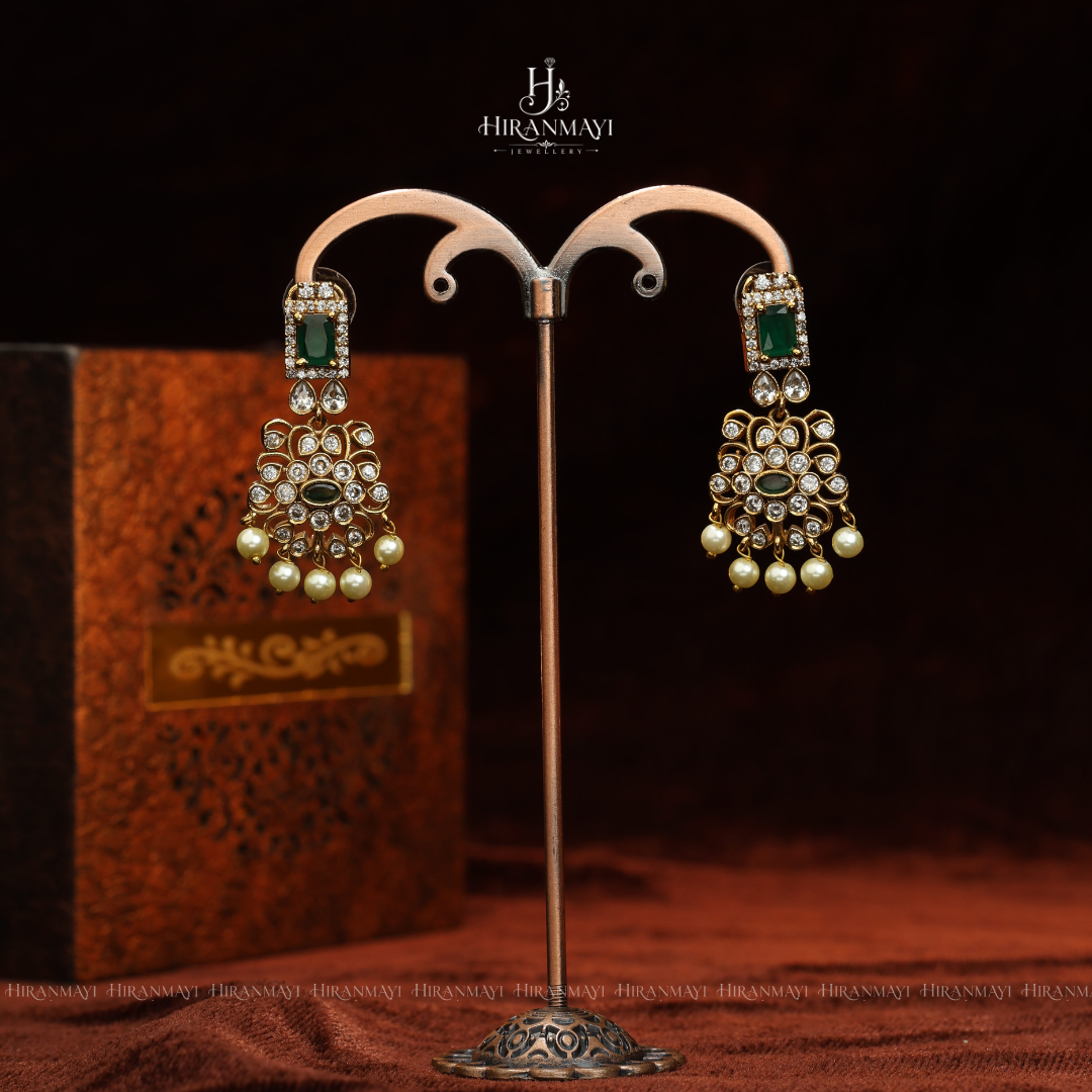 Emerald stone long haram and necklace