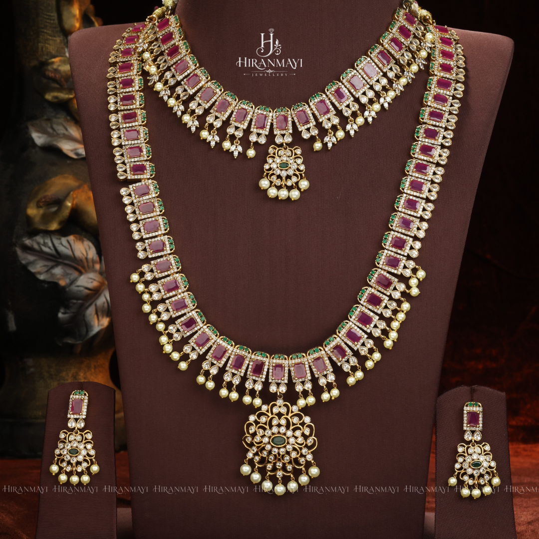 Ruby stone long haram and necklace