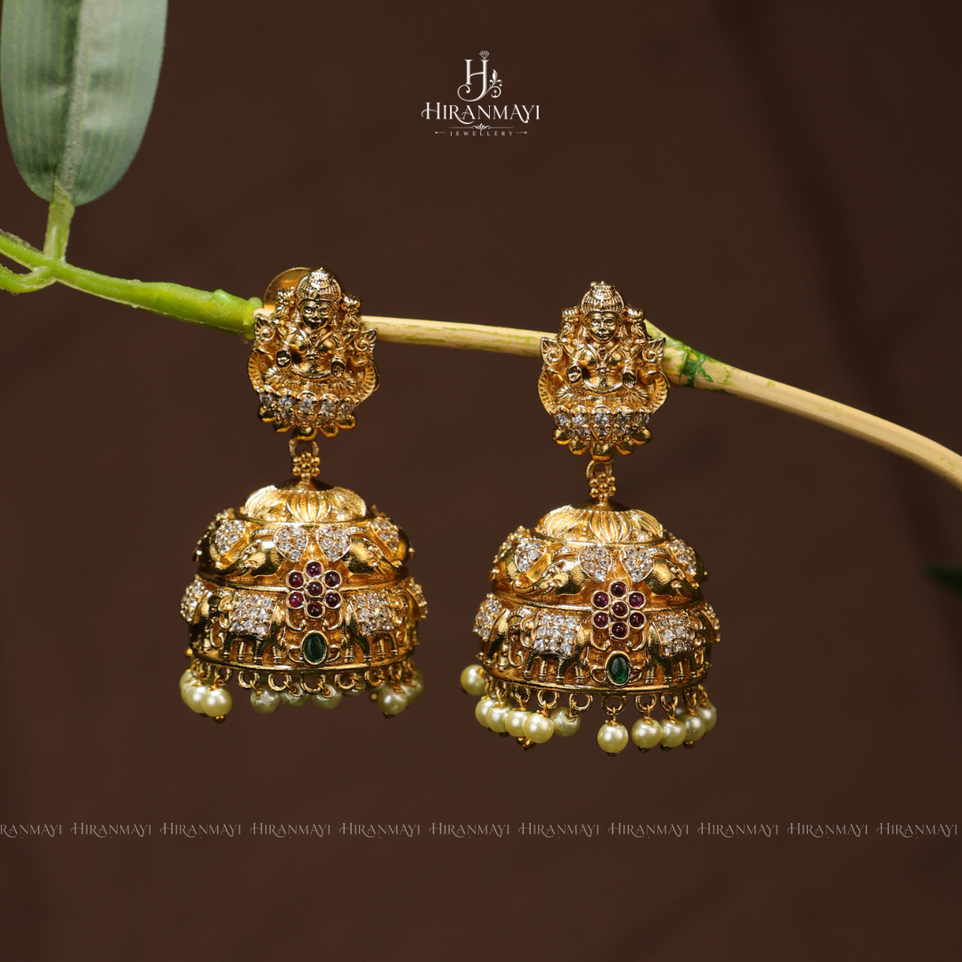 Antique Lakshmi with elephant motif jumka