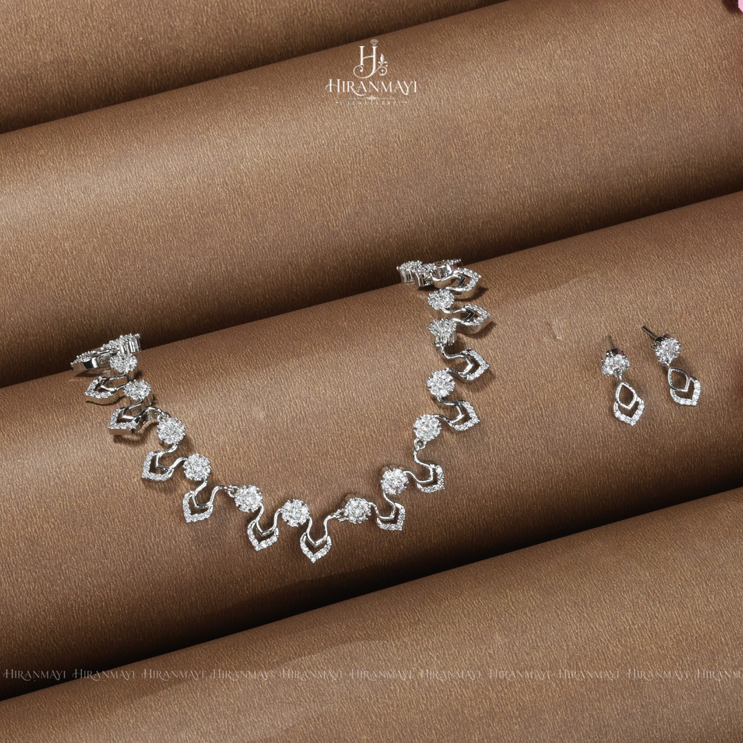 Zig zag pattern diamond replica necklace