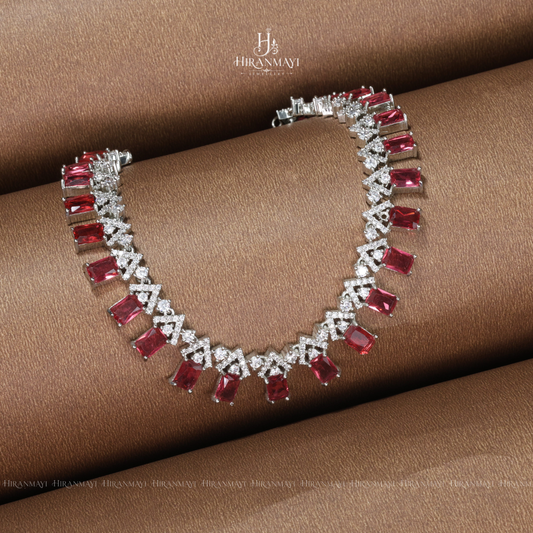 Diamond replica ruby with white stone necklace