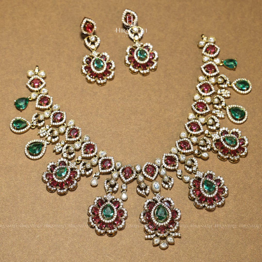 Victorian polish dual tone Polki stone necklace