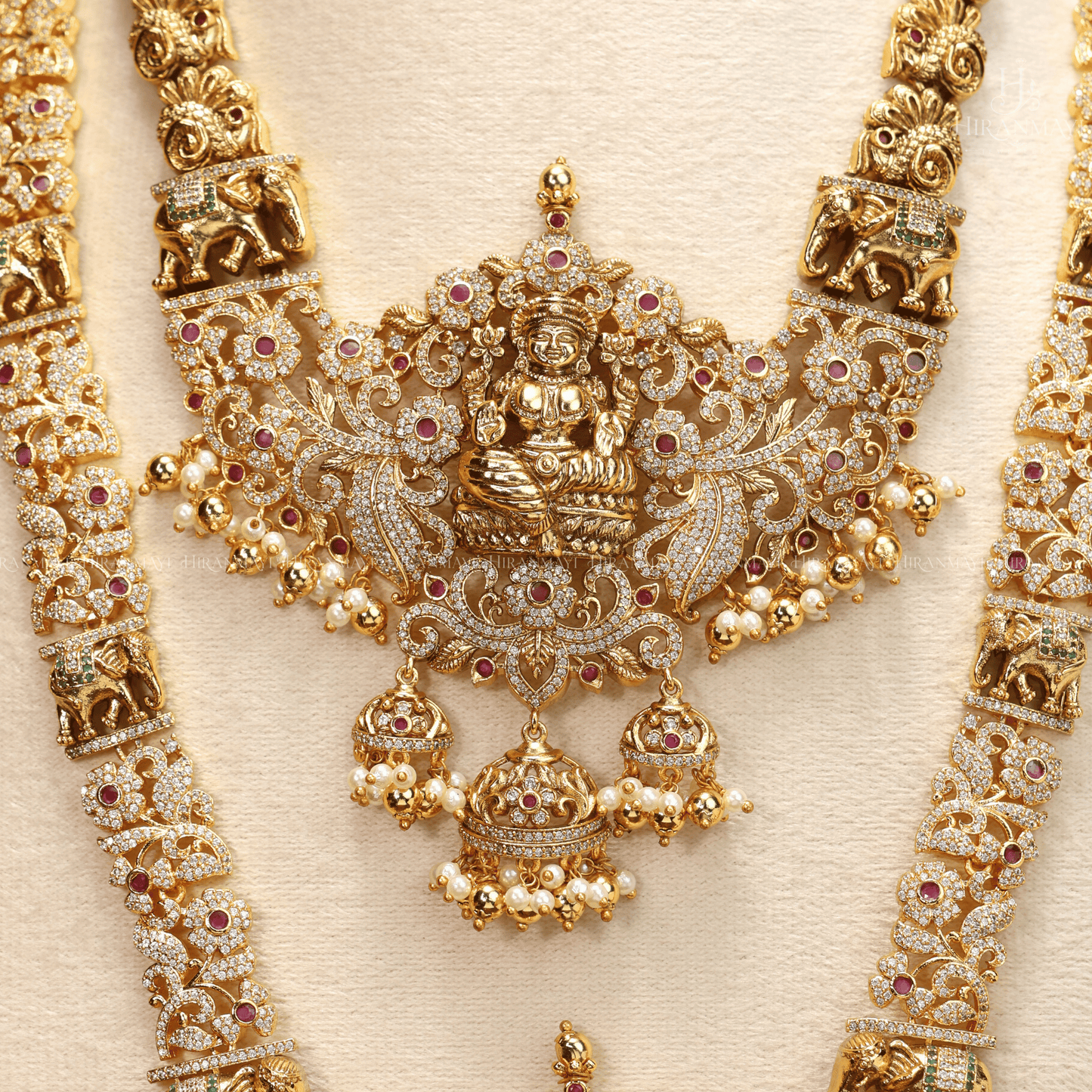 Antique Lakshmi with stones semi bridal set