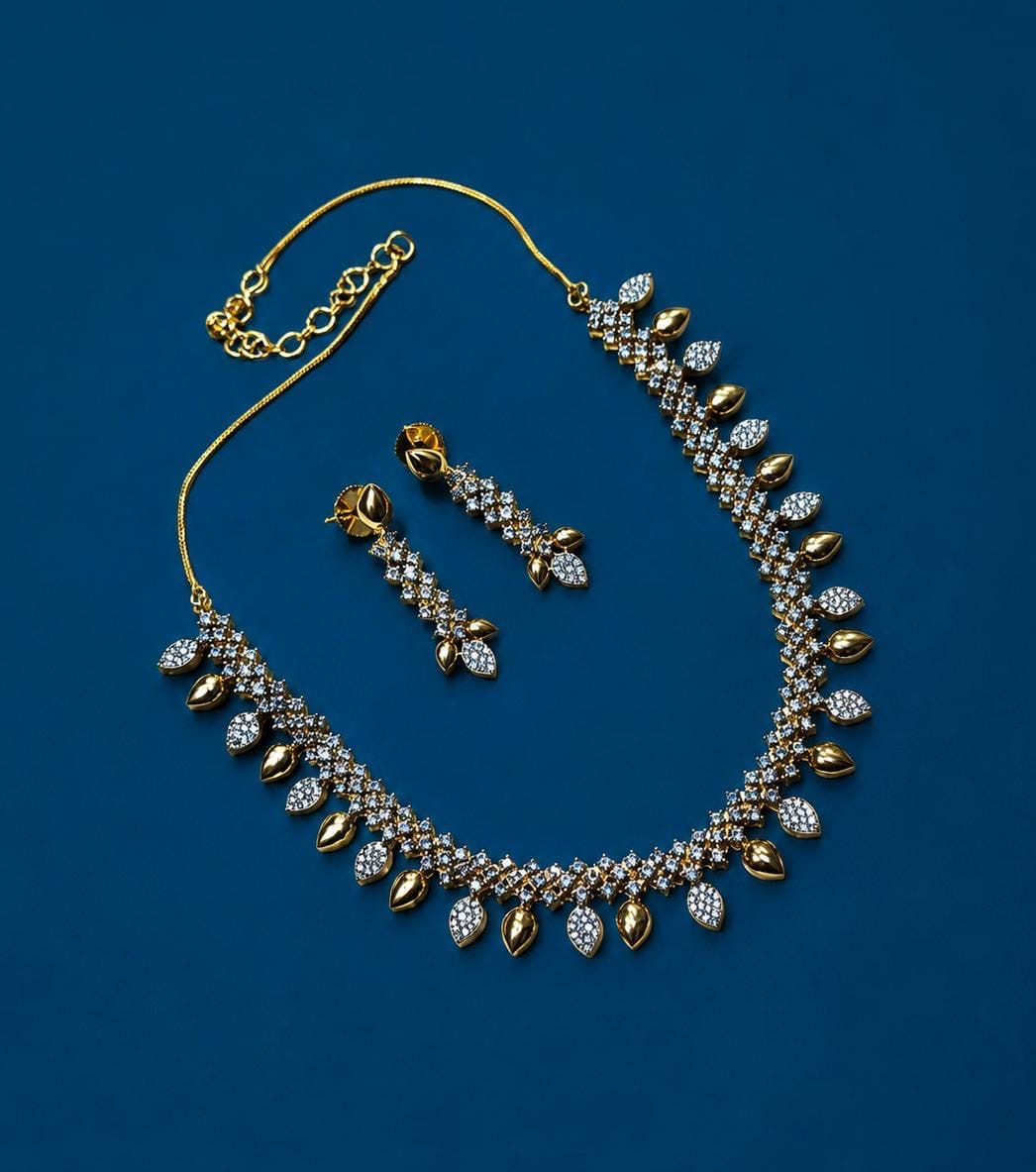 Dual tone American diamond necklace with earrings
