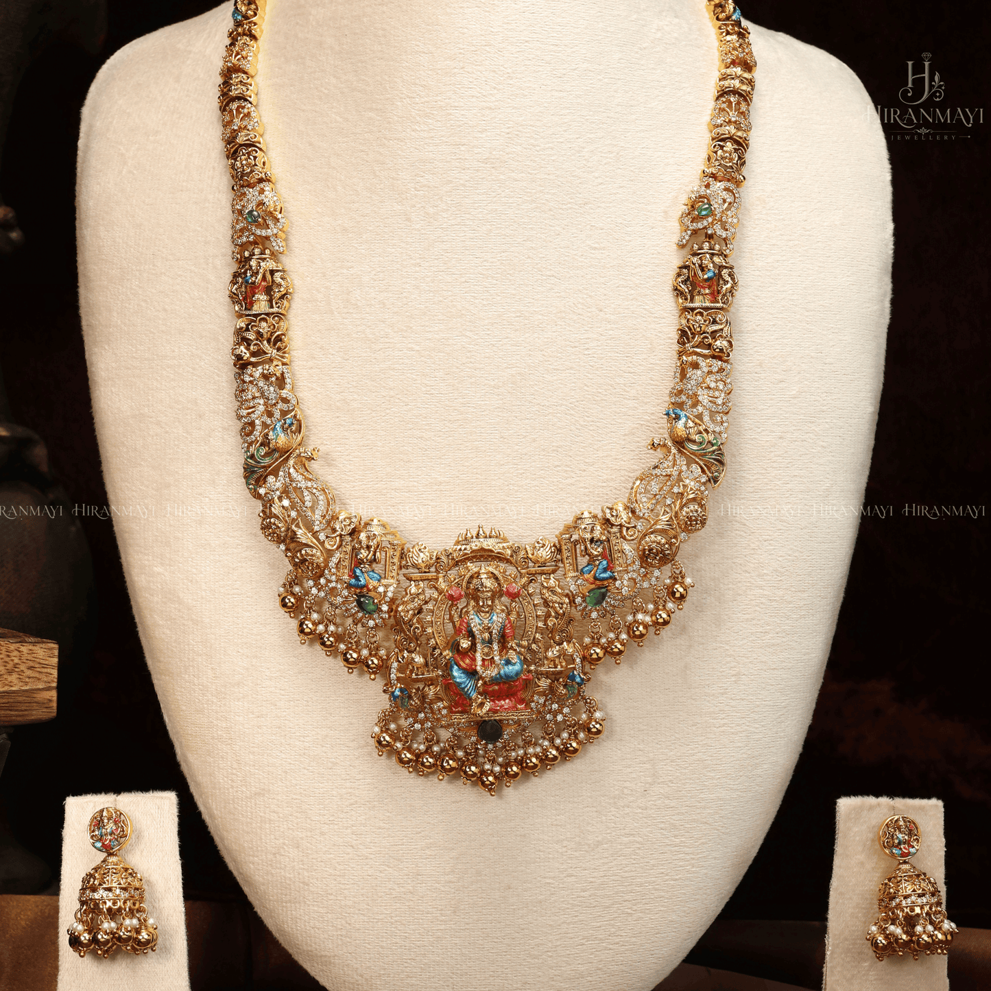 Hand painted Lakshmi and peacock motif long haram