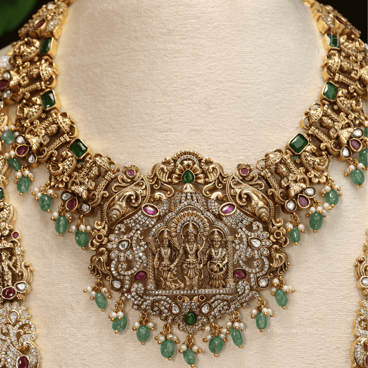 Antique ram parivar detailing crafted bridal jewellery