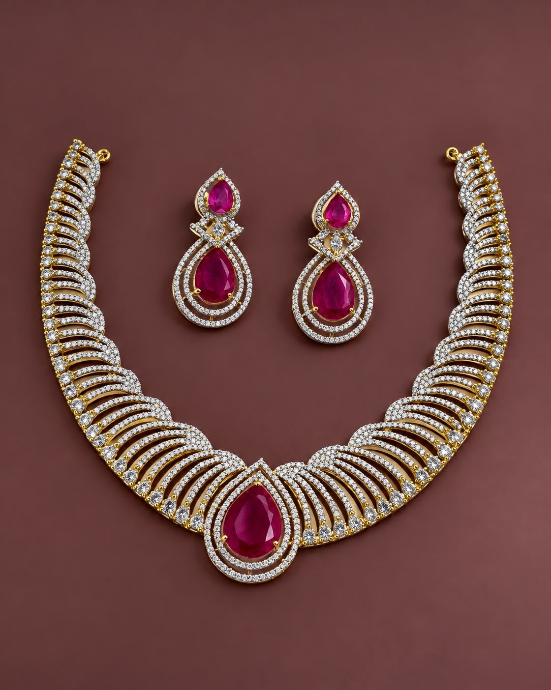 American diamond party wear necklace with earrings