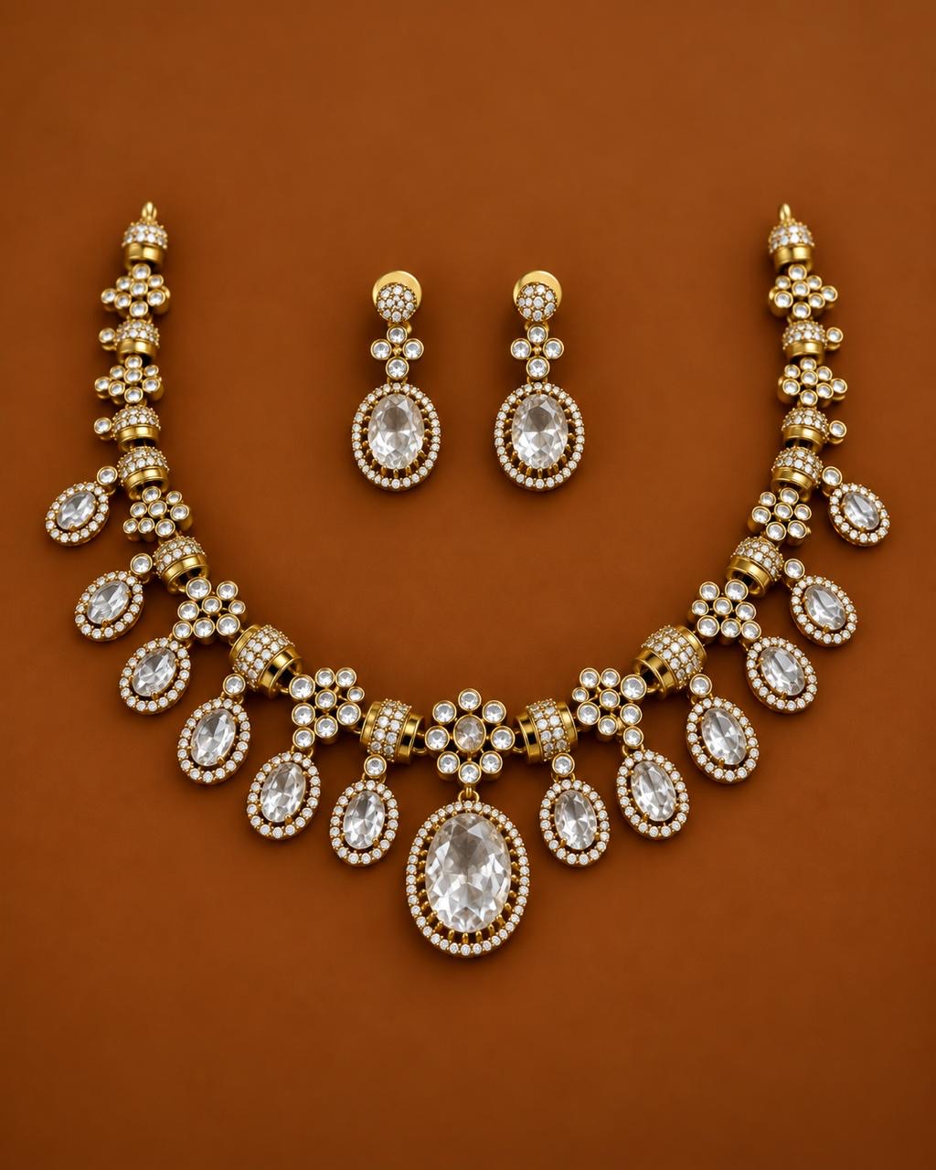 Bold mozonite stone necklace with earrings