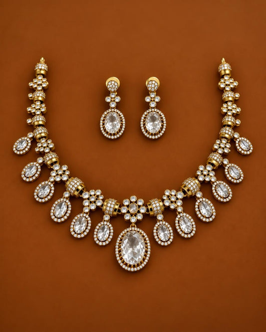 Bold mozonite stone necklace with earrings