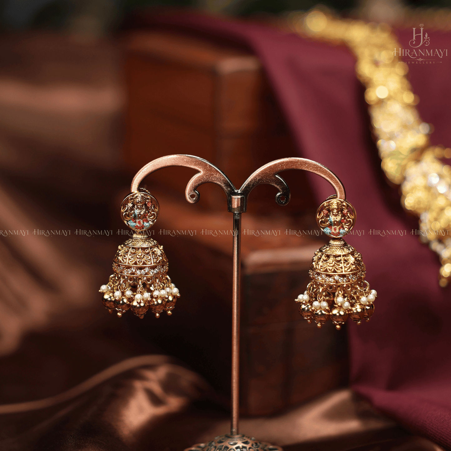 Beautifully hand painted Lakshmi and peacock motif long haram