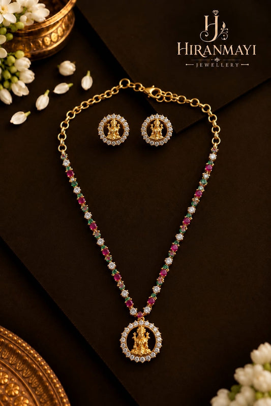 Multi stone micro gold polish set with screw type earrings