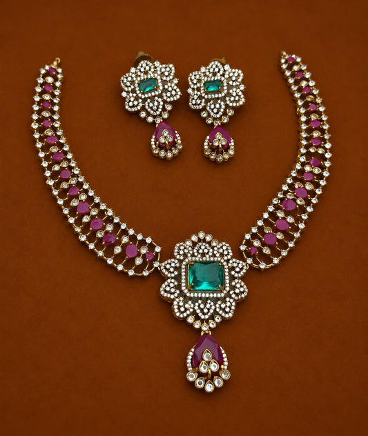 Multi stone statement necklace with earrings