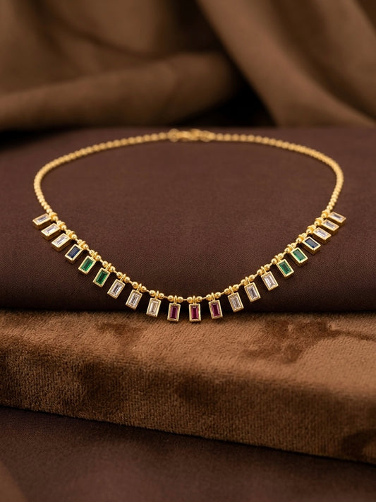 Multi stone micro gold plated chain with charms
