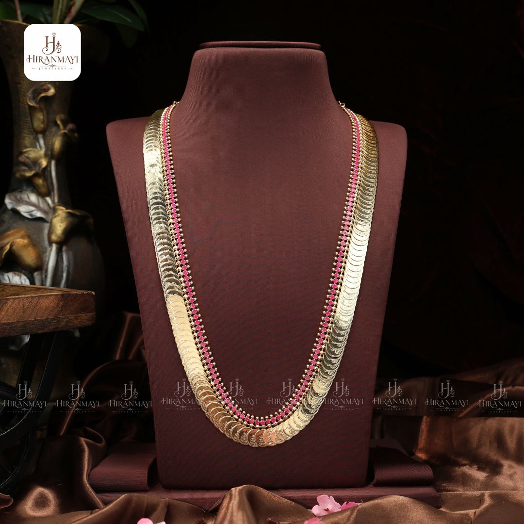 Long kasu malai with ruby stones