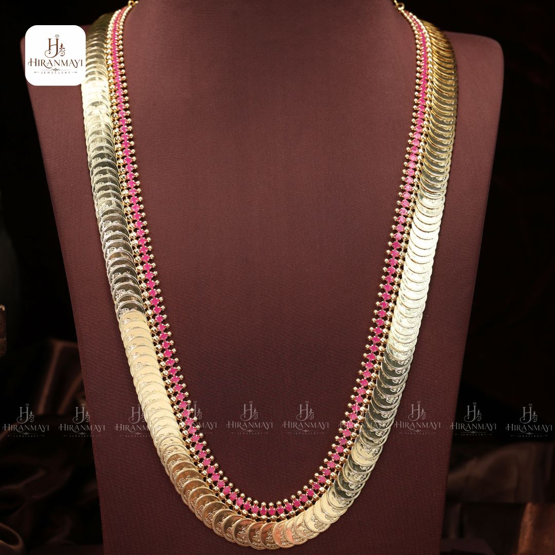 Long kasu malai with ruby stones