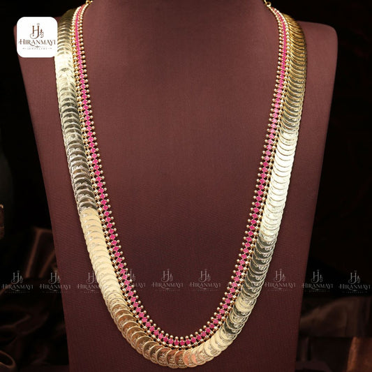Long kasu malai with ruby stones