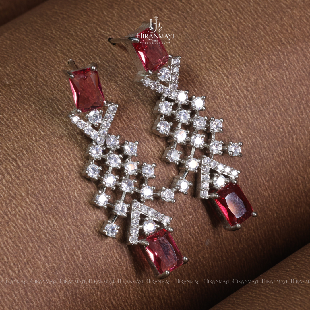 Diamond replica ruby with white stone necklace