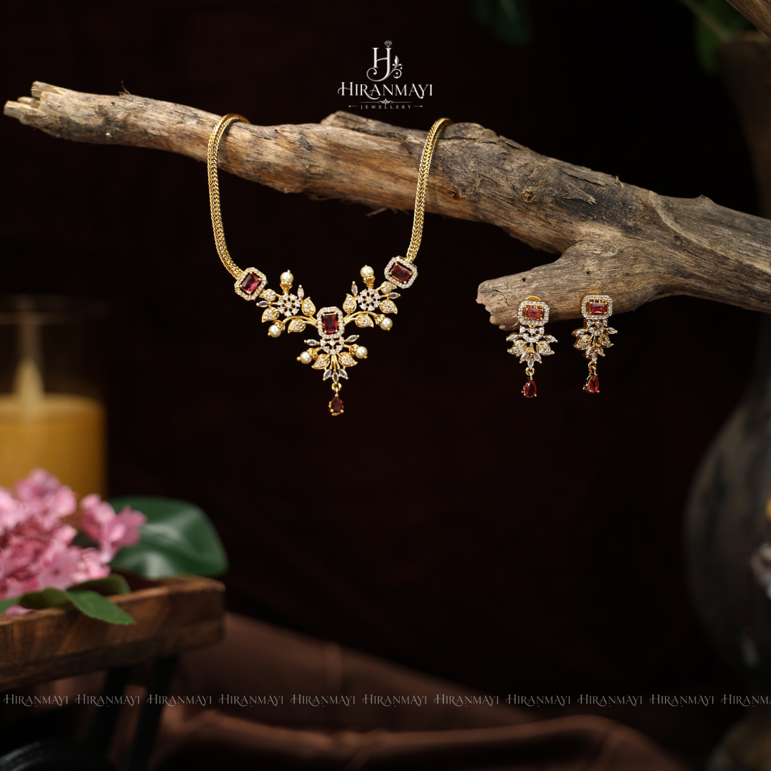Ruby stone cubic cut necklace