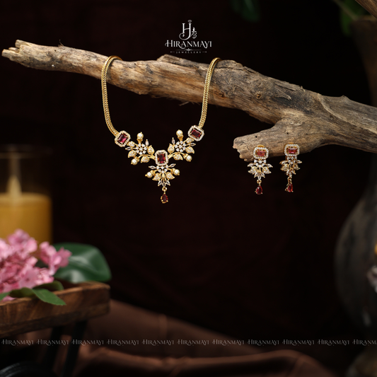 Ruby stone cubic cut necklace