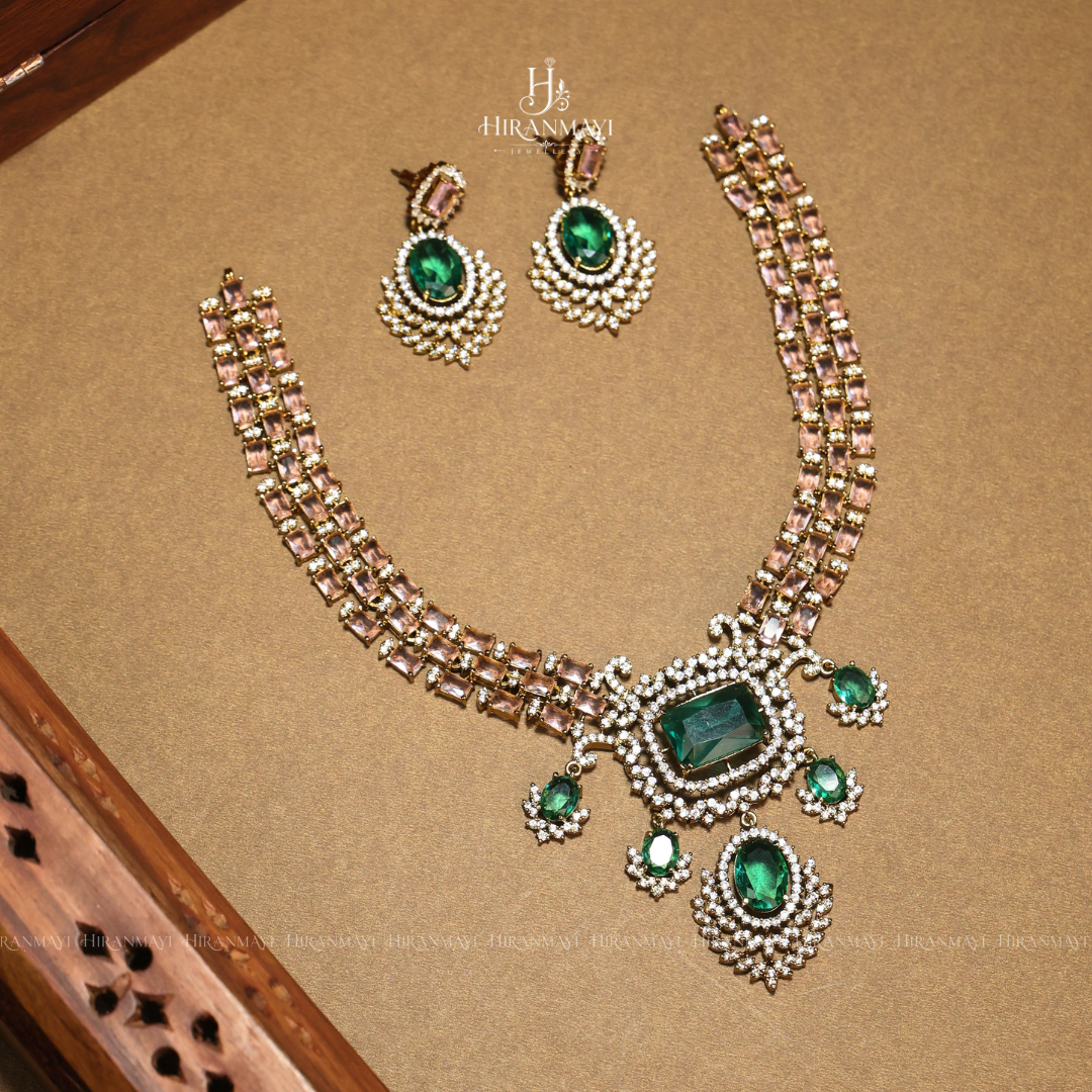 Polki uncut style with pastel shade stone necklace