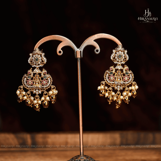Beautiful Workmanship Crafted Lakshmi With Peacock Detailing Long Haram