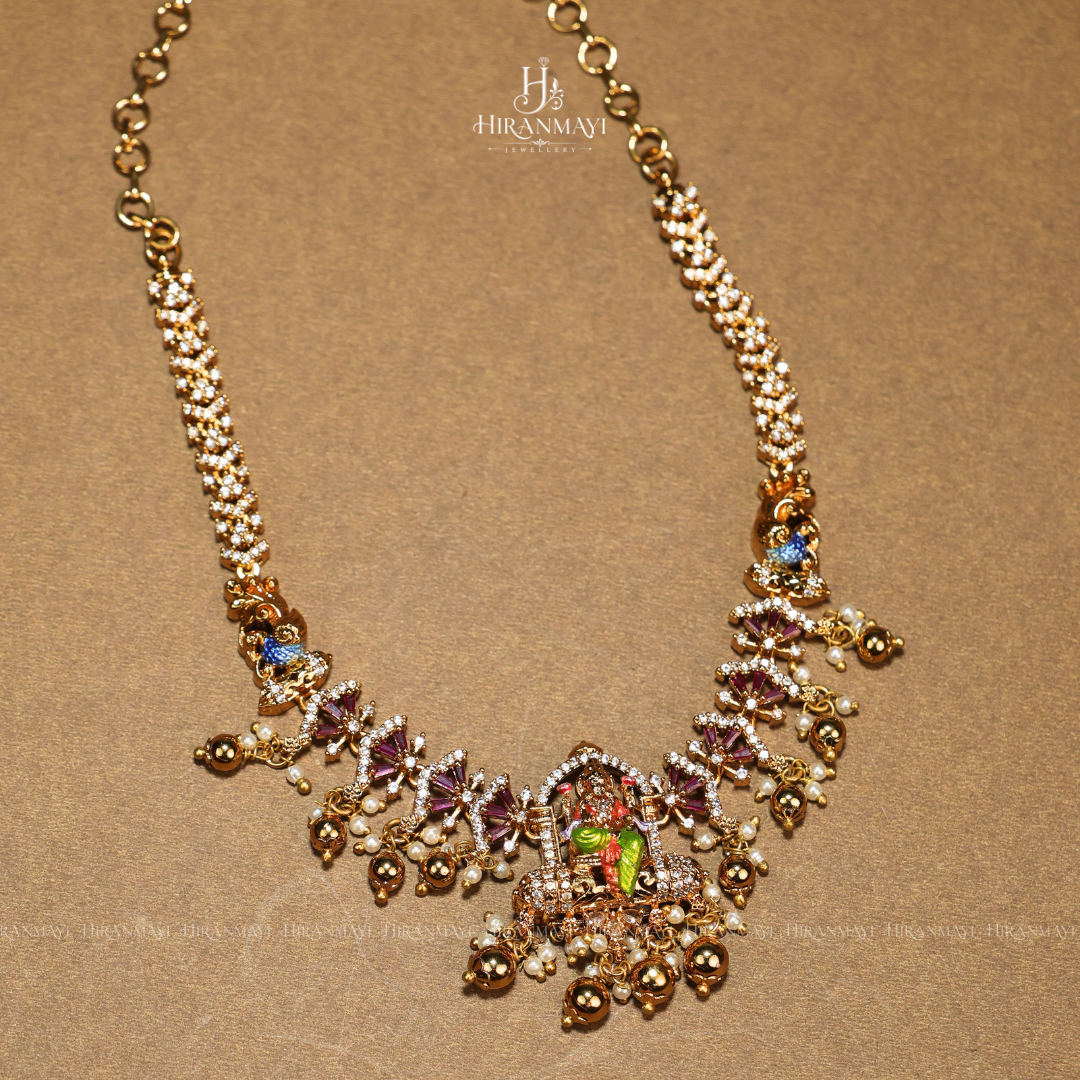 Meenakari hand painted with zircon stone necklace