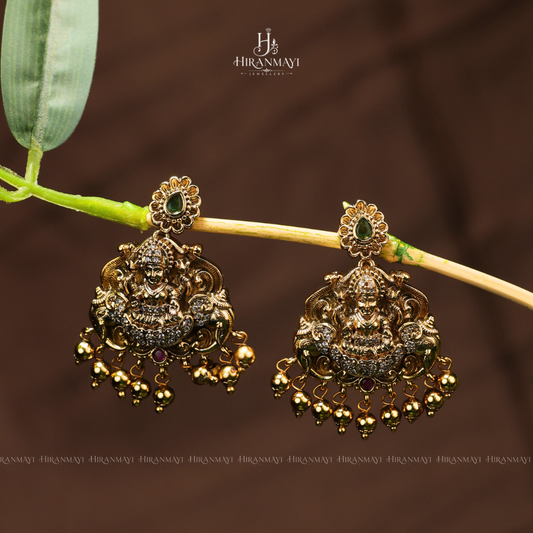 Antique Lakshmi with emerald stone earrings
