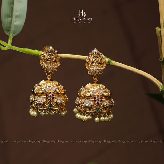 Antique Lakshmi with elephant motif jumka