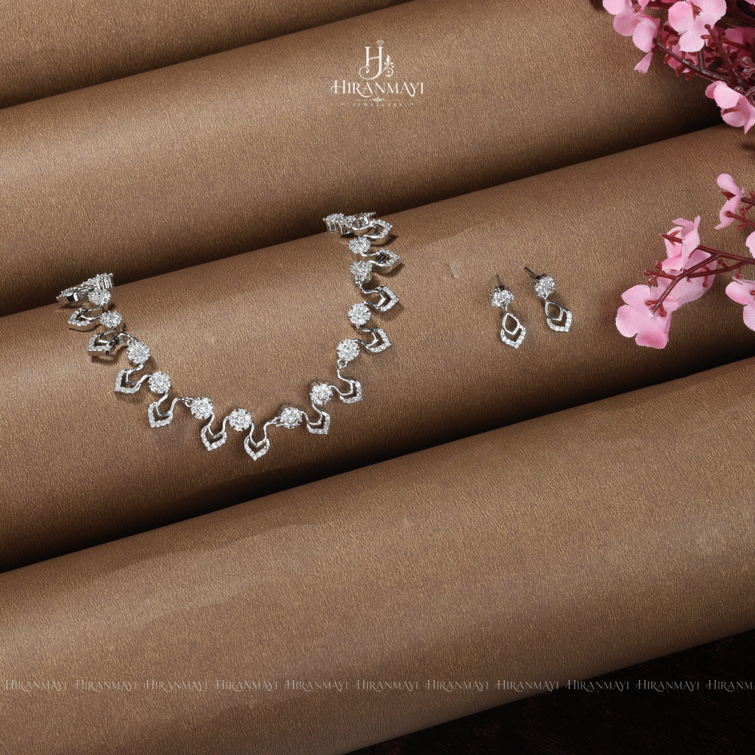 Zig zag pattern diamond replica necklace