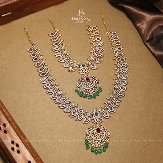 American diamond with ruby and emerald stone necklace and haram