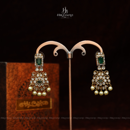 Emerald stone long haram and necklace