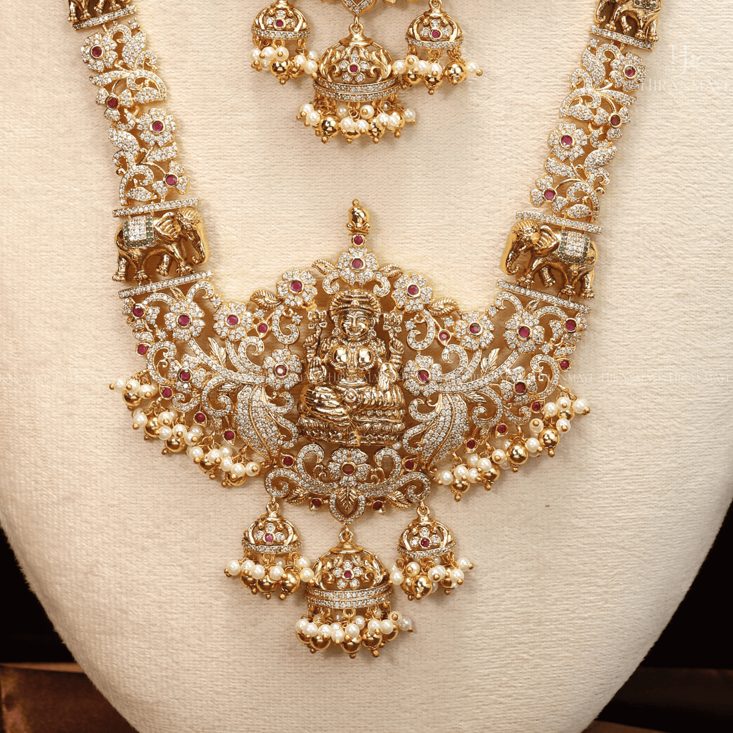 Antique Lakshmi with stones semi bridal set